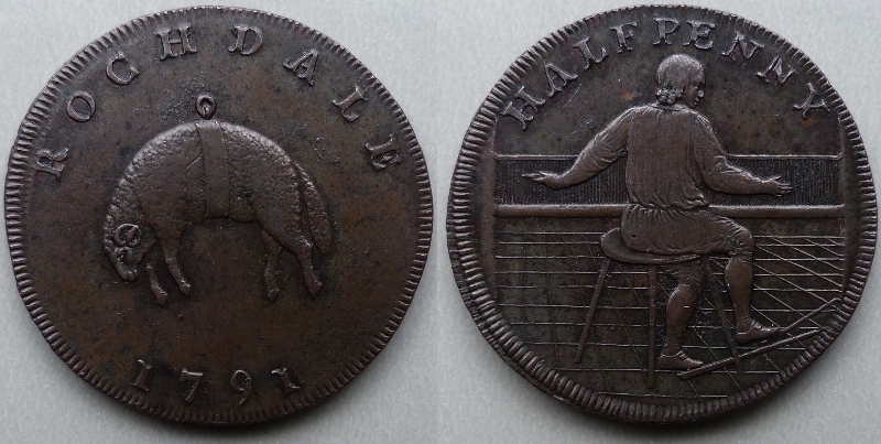 Rochdale, 1791 hanging fleece halfpenny token